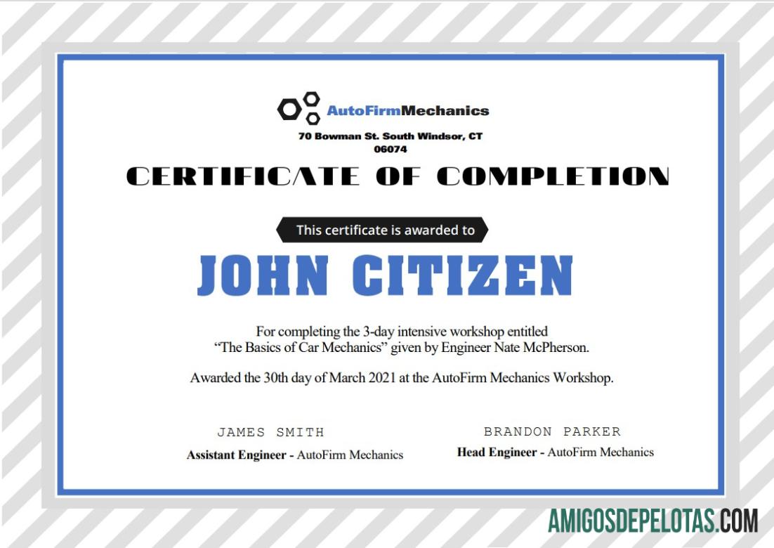 Para baixar modelo de certificado de experiência em oficina de automóveis nos EUA em formato Word e PDF